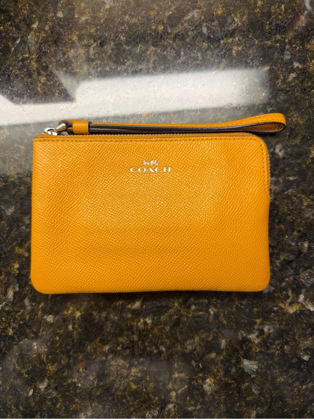 Coach Yellow Pebbled Leather Wristlet Pouch